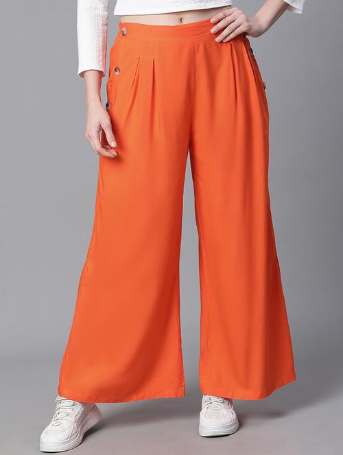 solid orange detailed pleated trouser - 20625956 - Standard Image - 0