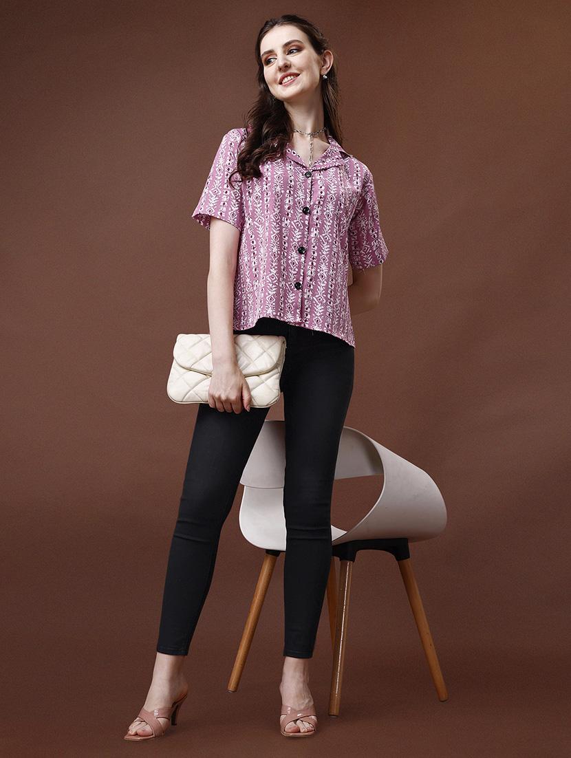 women printed lapel collar shirt - 20627215 - Standard Image - 2