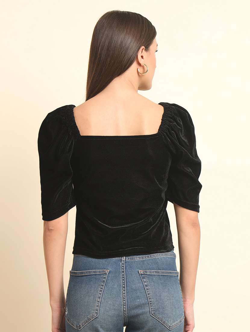 solid black puff sleeves regular top - 20627315 - Standard Image - 2