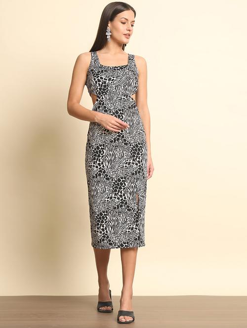black & white printed bodycon midi dress - 20627367 - Standard Image - 0