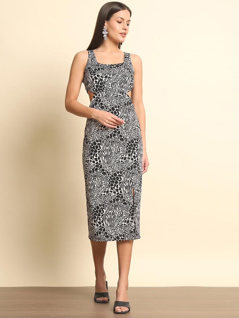 black & white printed bodycon midi dress - 20627367 - Zoom Image - 0