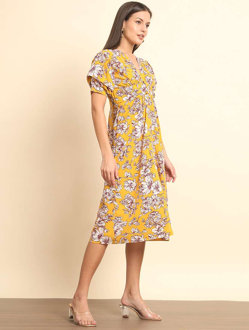 yellow floral printed detailed midi dress - 20627368 -  Standard Image - 2