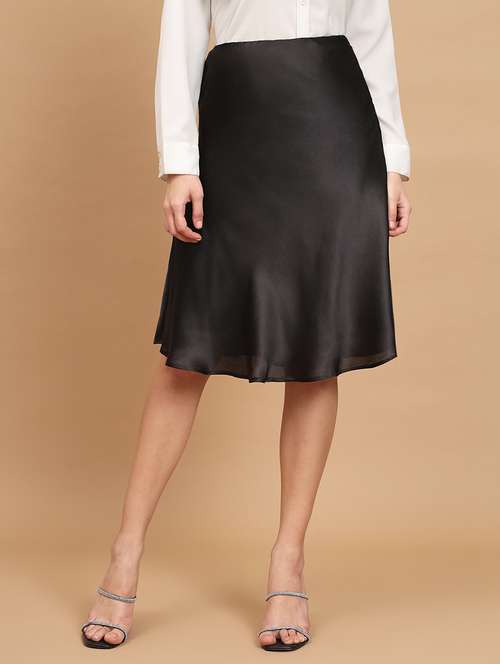 black satin knee length skirt - 20627501 - Standard Image - 0