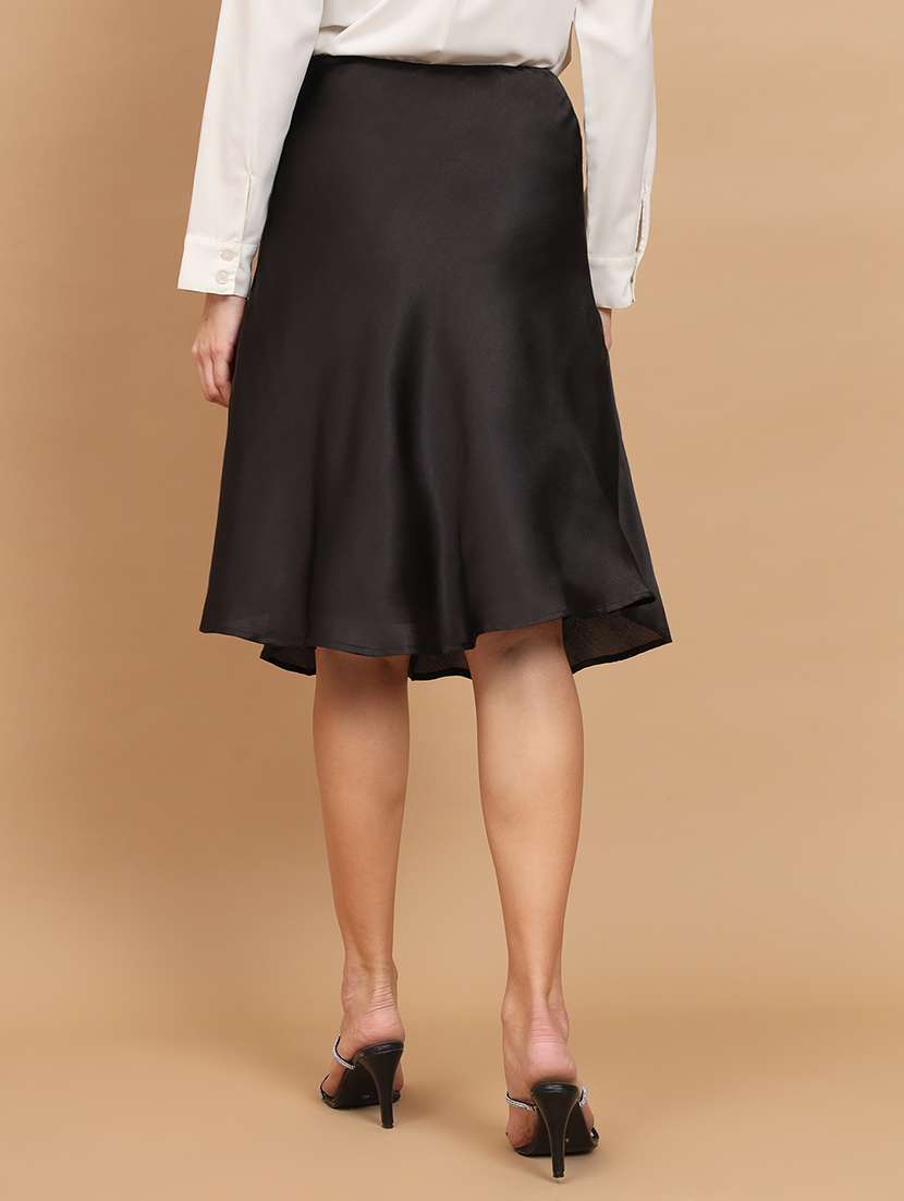 black satin knee length skirt - 20627501 - Standard Image - 2