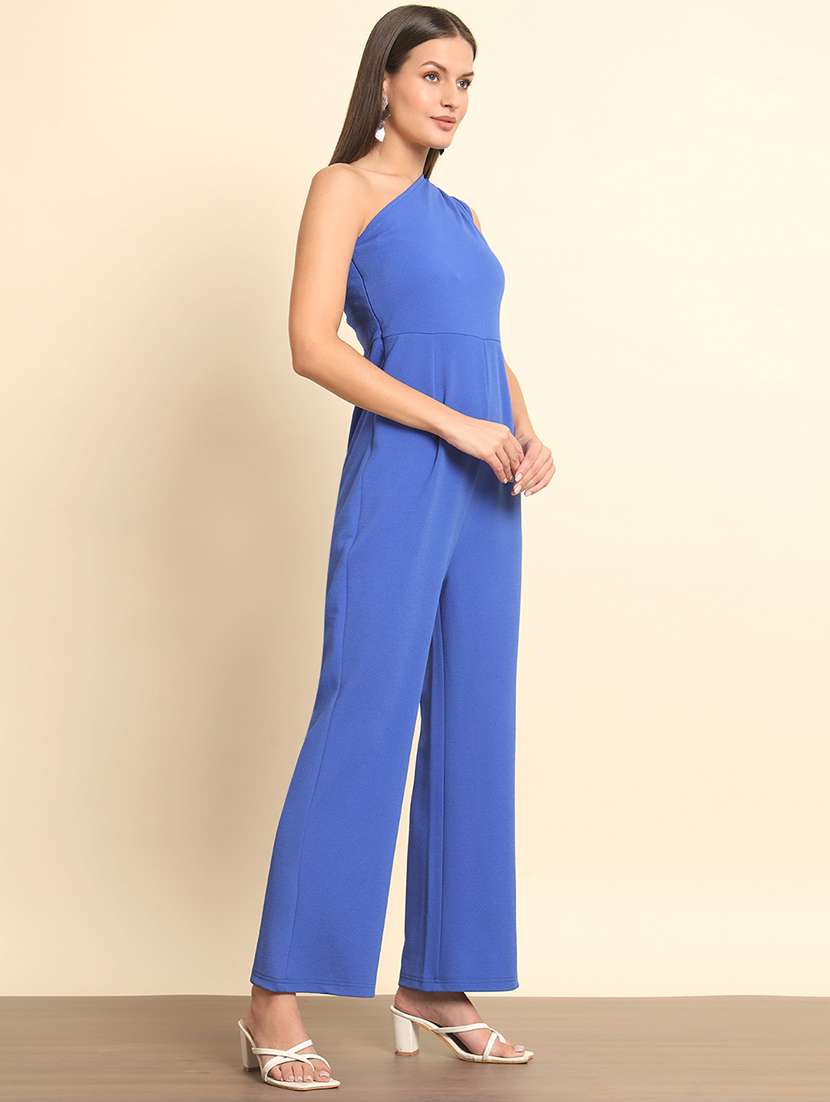 solid blue single shoulder jumpsuit - 20627503 -  Standard Image - 2