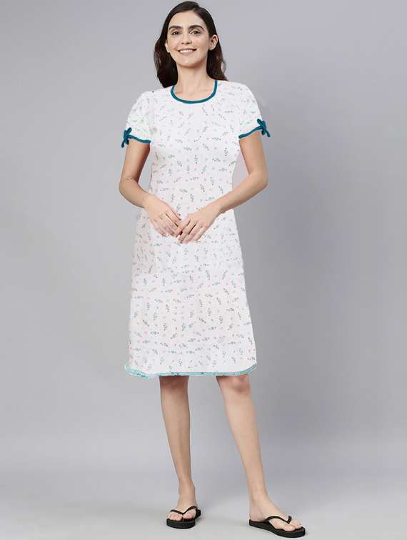 women white round neck printed nighty