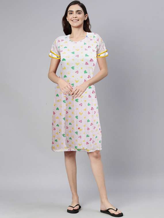 women white round neck printed sleepshirt