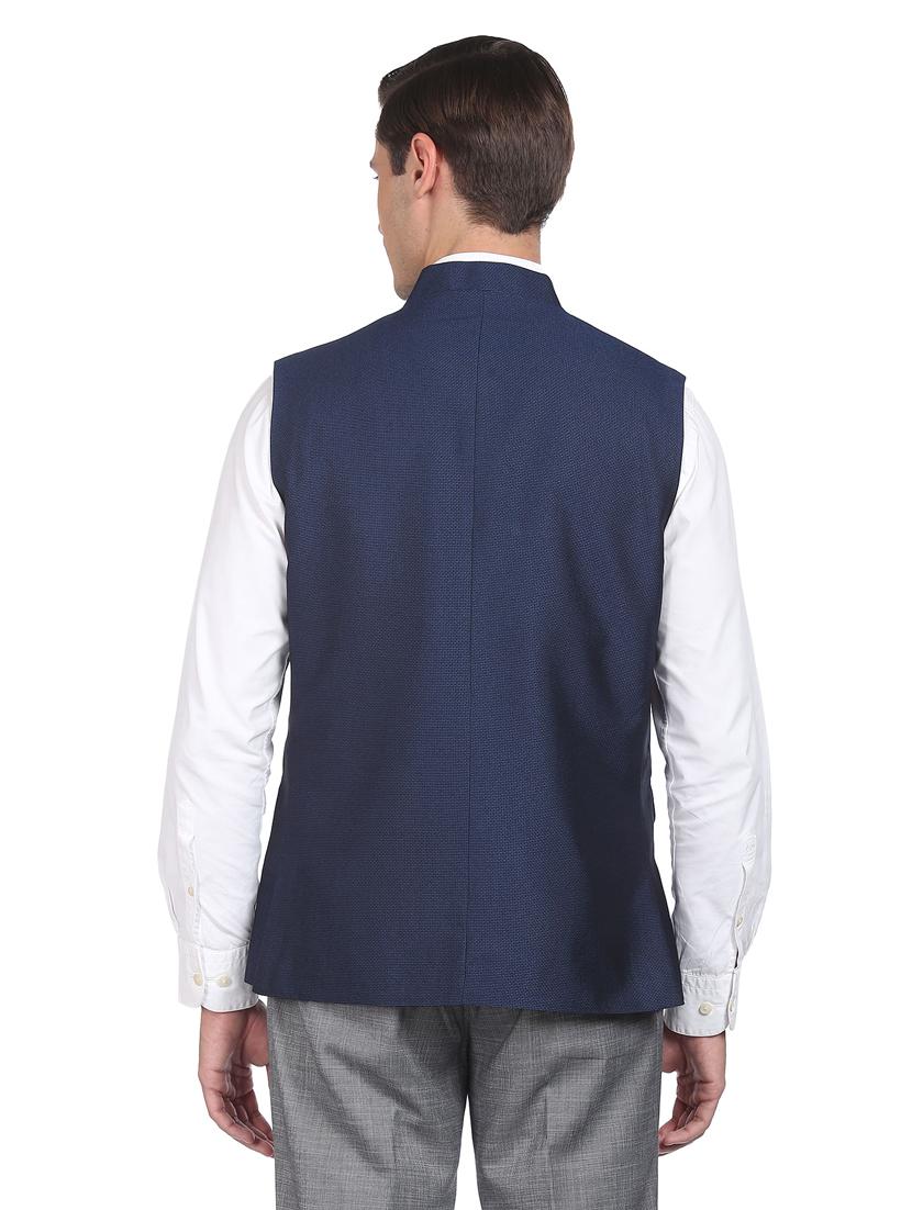 navy blue cotton nehru jacket - 20632788 - Standard Image - 2