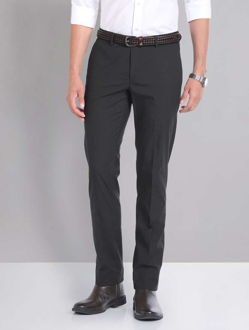 black polyester flat front trousers formal