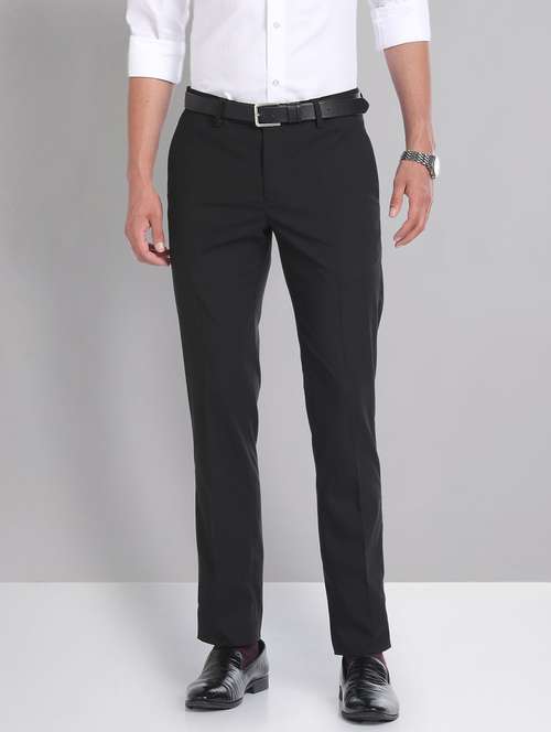 black polyester flat front trousers formal - 20632799 -  Standard Image - 0