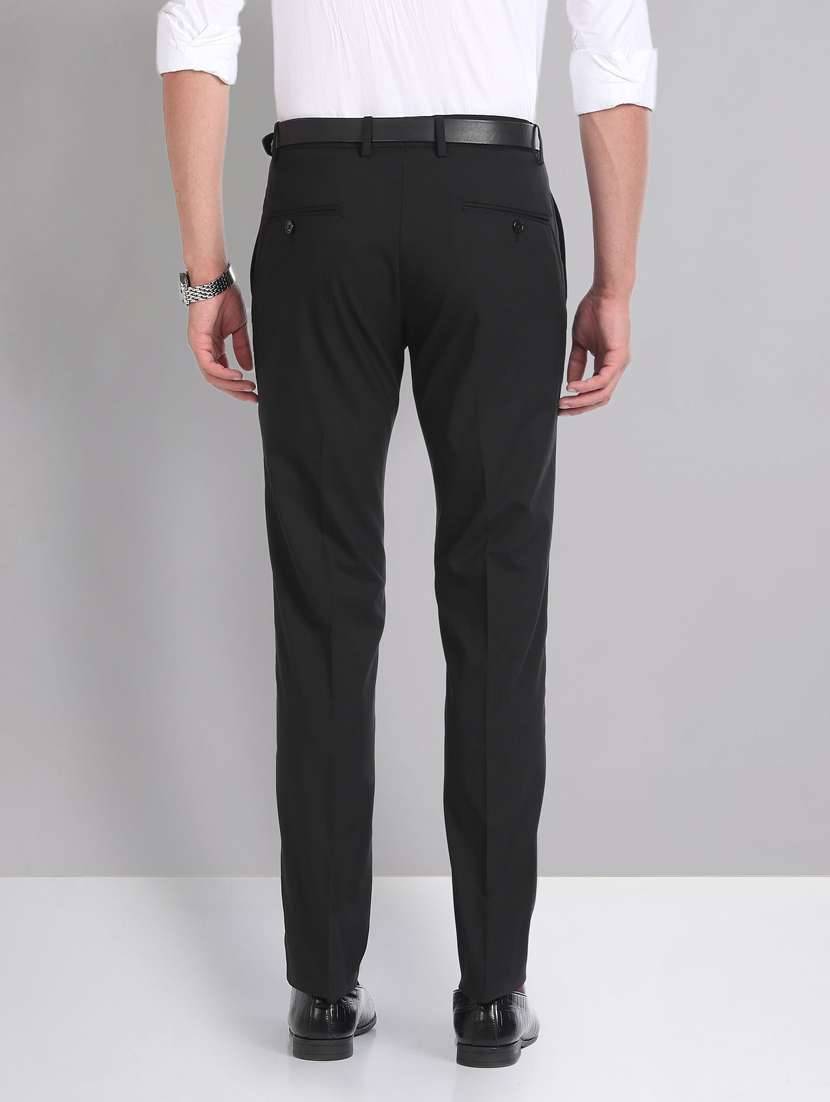 black polyester flat front trousers formal - 20632799 - Standard Image - 2