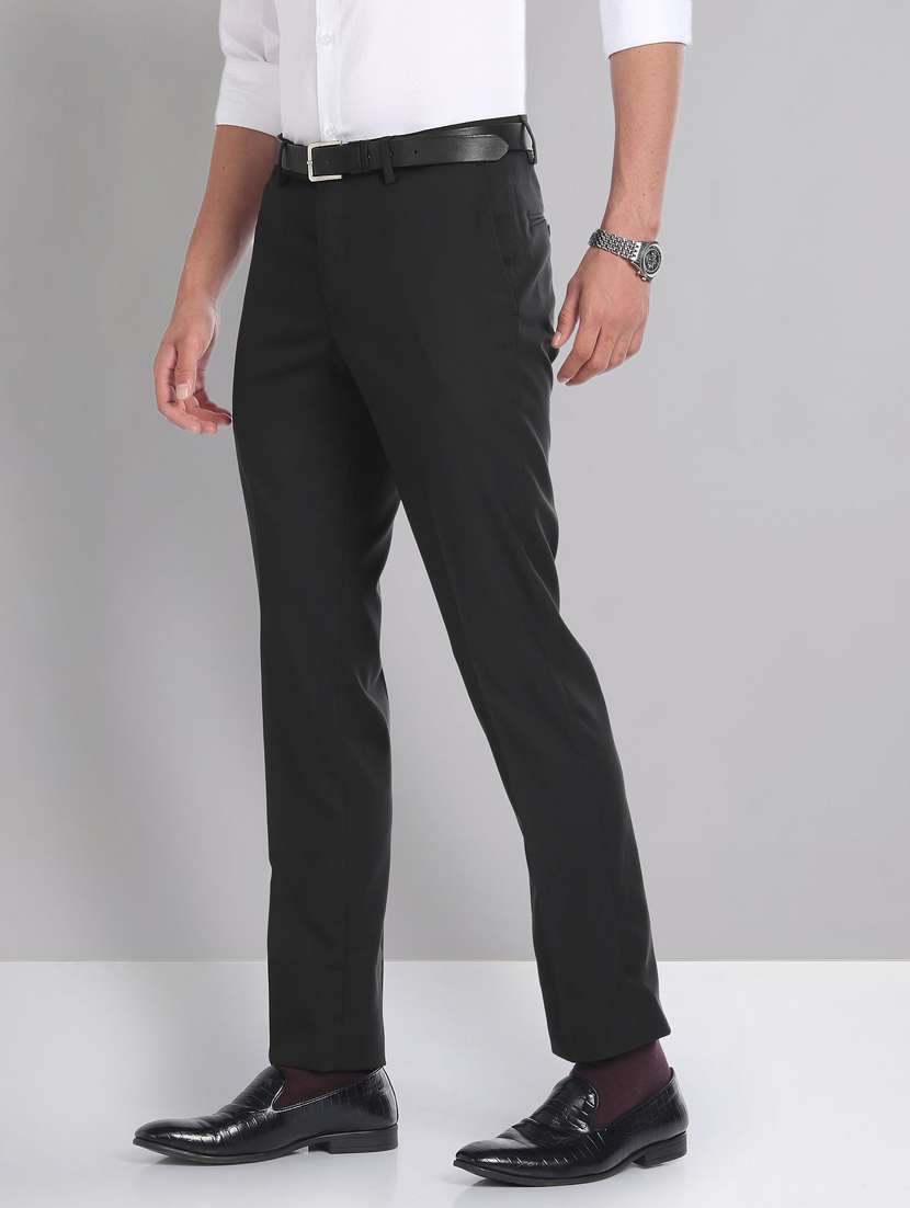 Black Polyester Flat Front Formal Trouser
