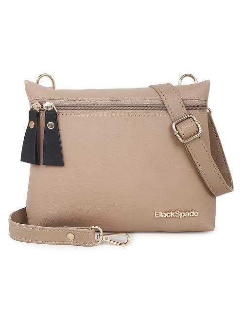beige solid leatherette structured sling bag - 20643788 - Standard Image - 0
