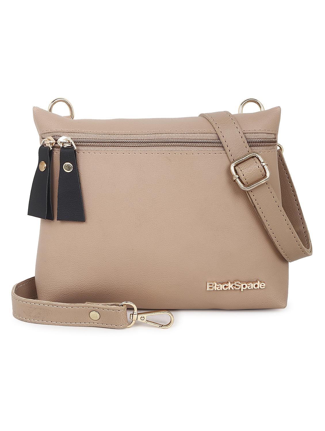 beige solid leatherette structured sling bag - 20643788 - Zoom Image - 0