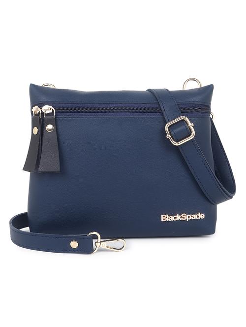 blue solid leatherette structured sling bag - 20643790 - Standard Image - 0