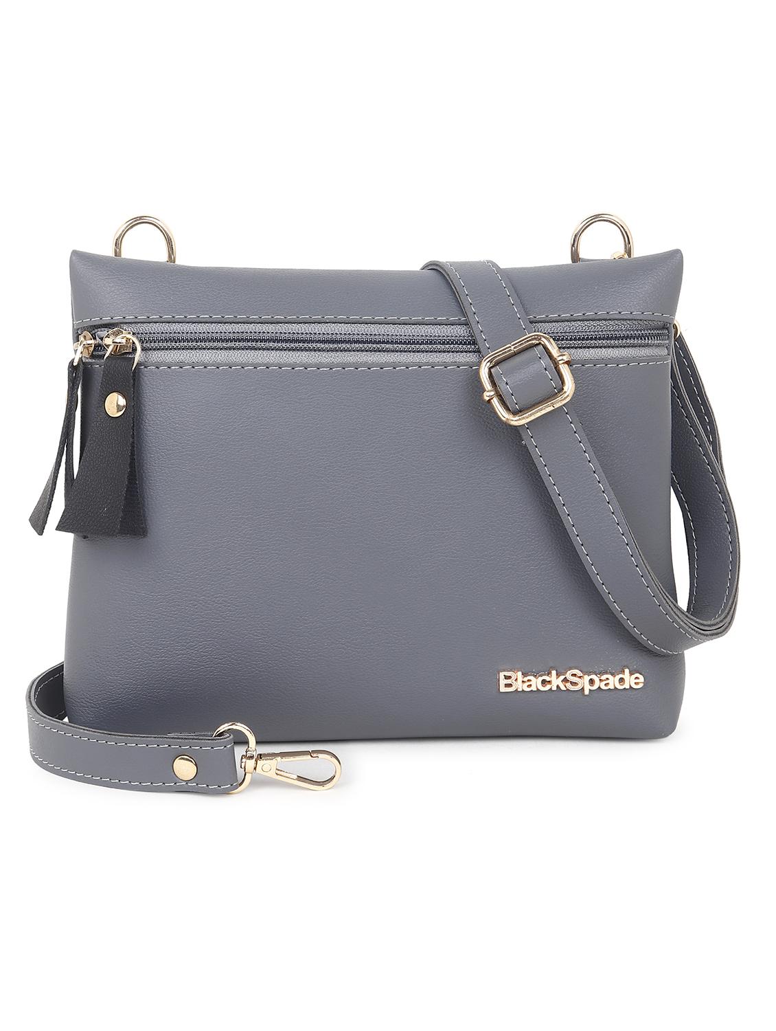 grey solid leatherette structured sling bag - 20643792 -  Zoom Image - 0