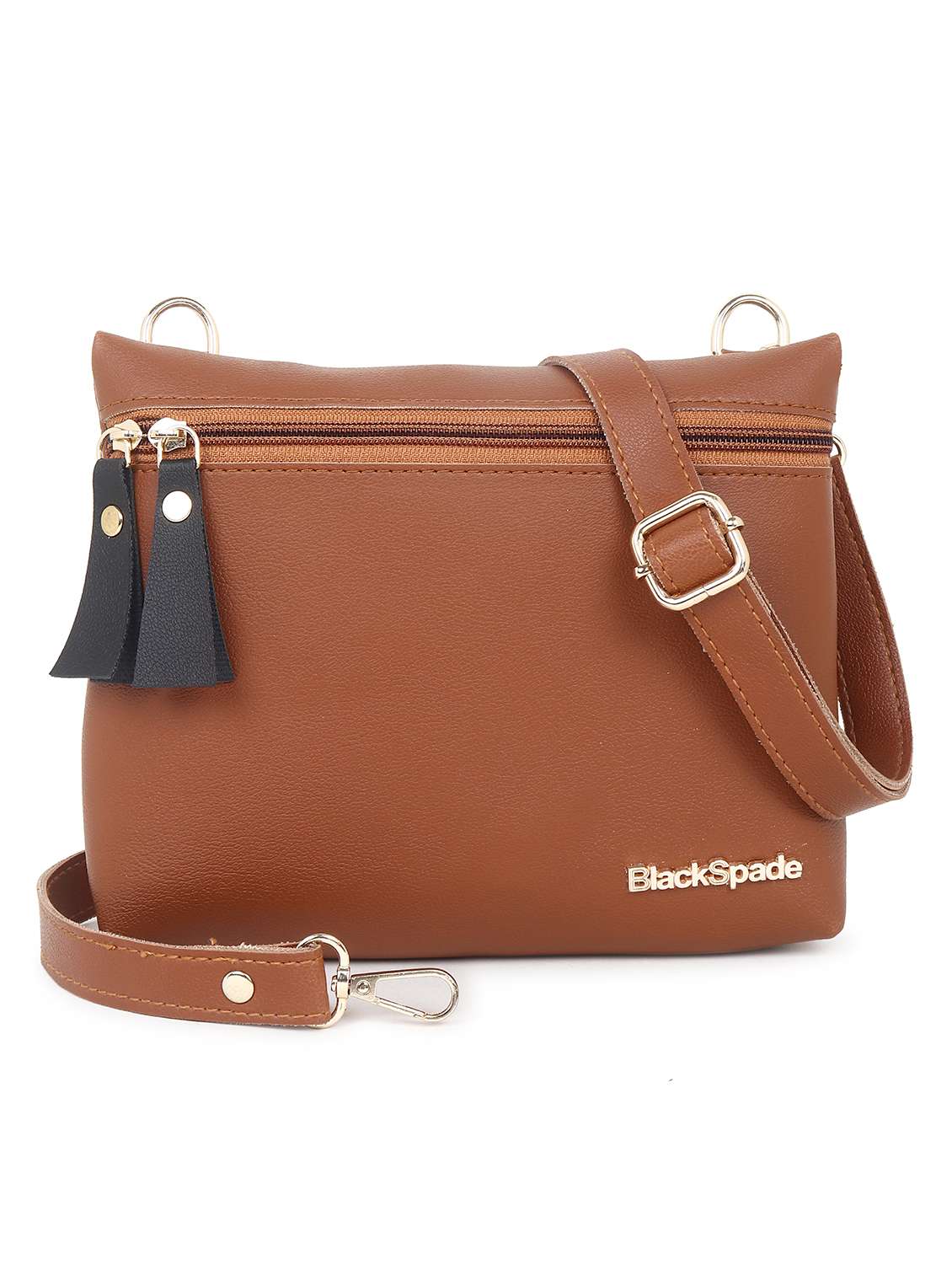 tan solid leatherette structured sling bag