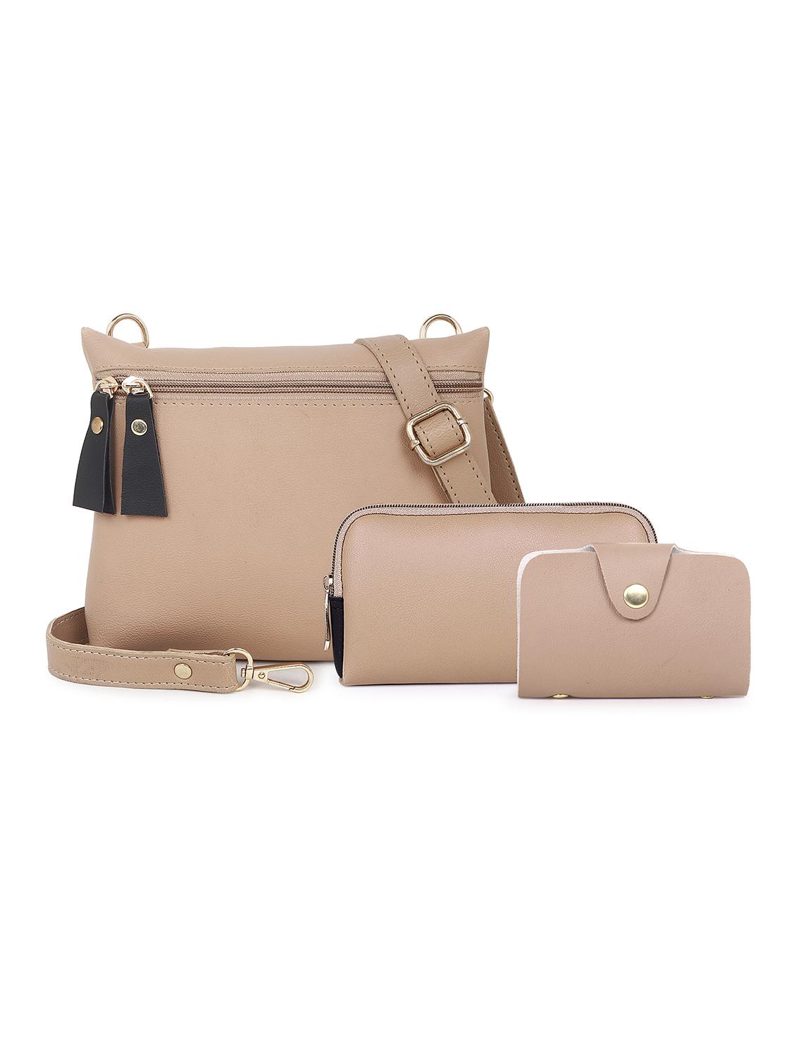 beige lsolid eatherette structured sling bag - 20643795 - Zoom Image - 0