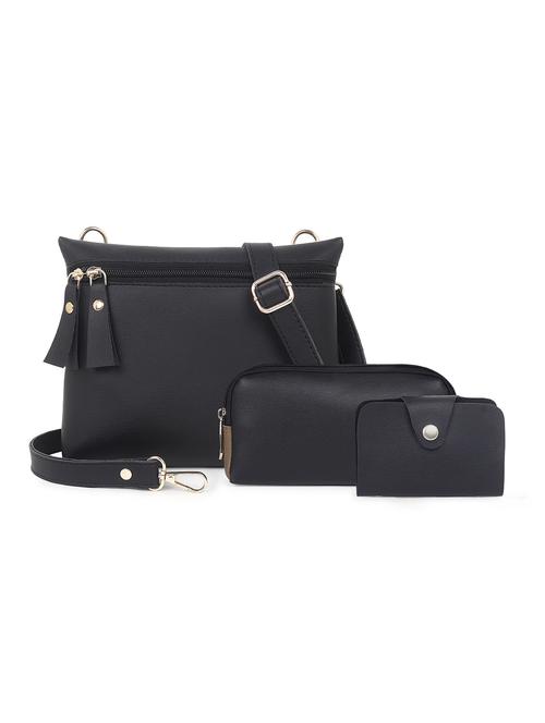 black set of 3 solid leatherette structured sling bag - 20643796 -  Standard Image - 0