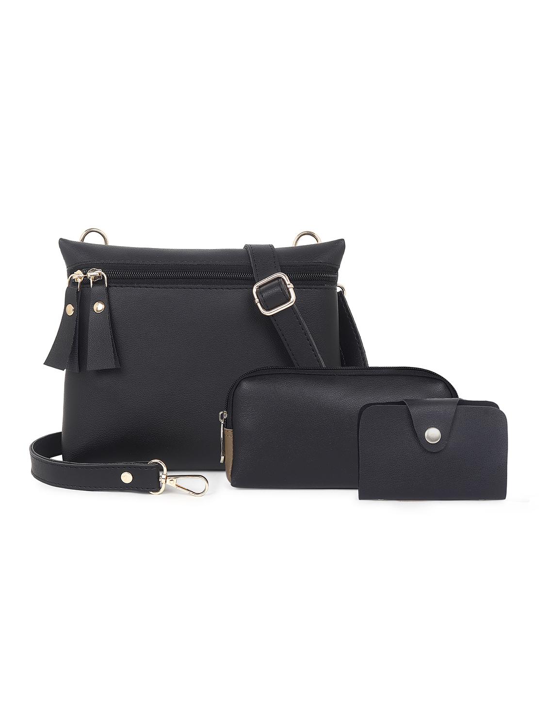 black set of 3 solid leatherette structured sling bag - 20643796 -  Zoom Image - 0