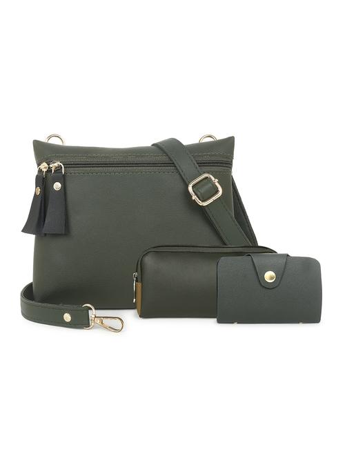 green set of 3 solid leatherette structured sling bag - 20643798 - Standard Image - 0