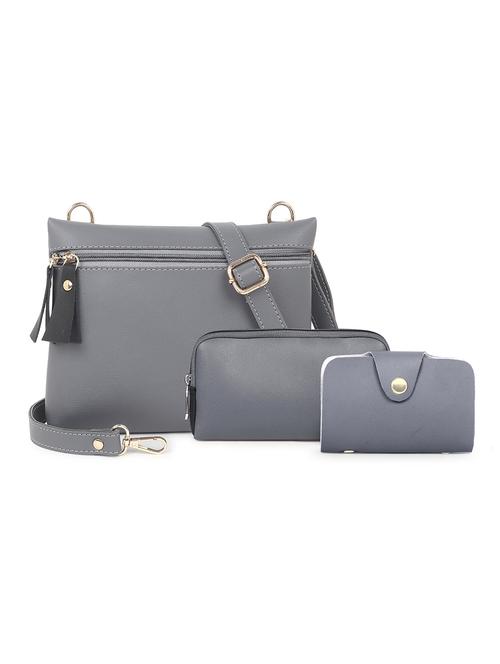 grey set of 3 solid leatherette structured sling bag - 20643799 - Standard Image - 0