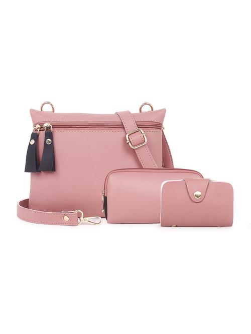 pink set of 3 solid leatherette structured sling bag - 20643800 - Standard Image - 0