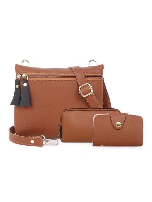 tan set of 3 solid leatherette structured sling bag - 20643801 - Standard Image - 0