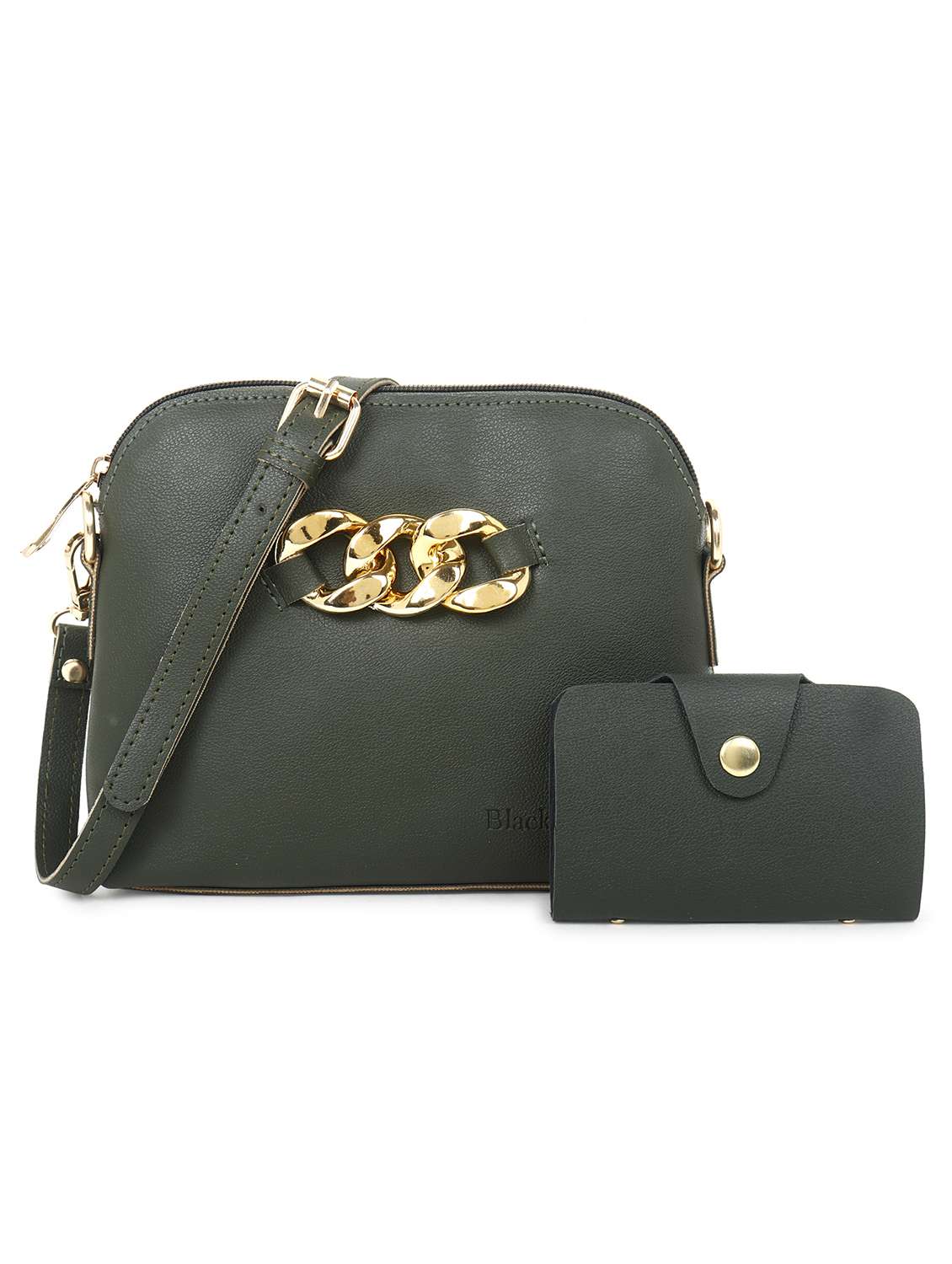 green set of 2 solid leatherette structured sling bag