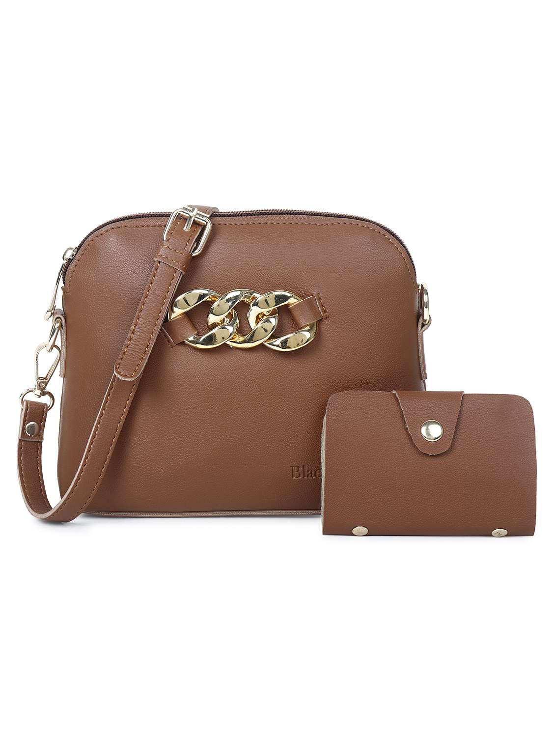 tan set of 2 solid leatherette structured sling bag - 20643806 -  Zoom Image - 0