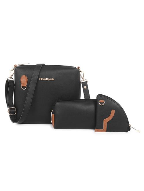 black set of 3 solid leatherette structured sling bag - 20643808 -  Standard Image - 0