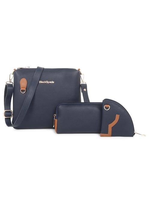 navy blue set of 3 solid leatherette structured sling bag - 20643809 -  Standard Image - 0