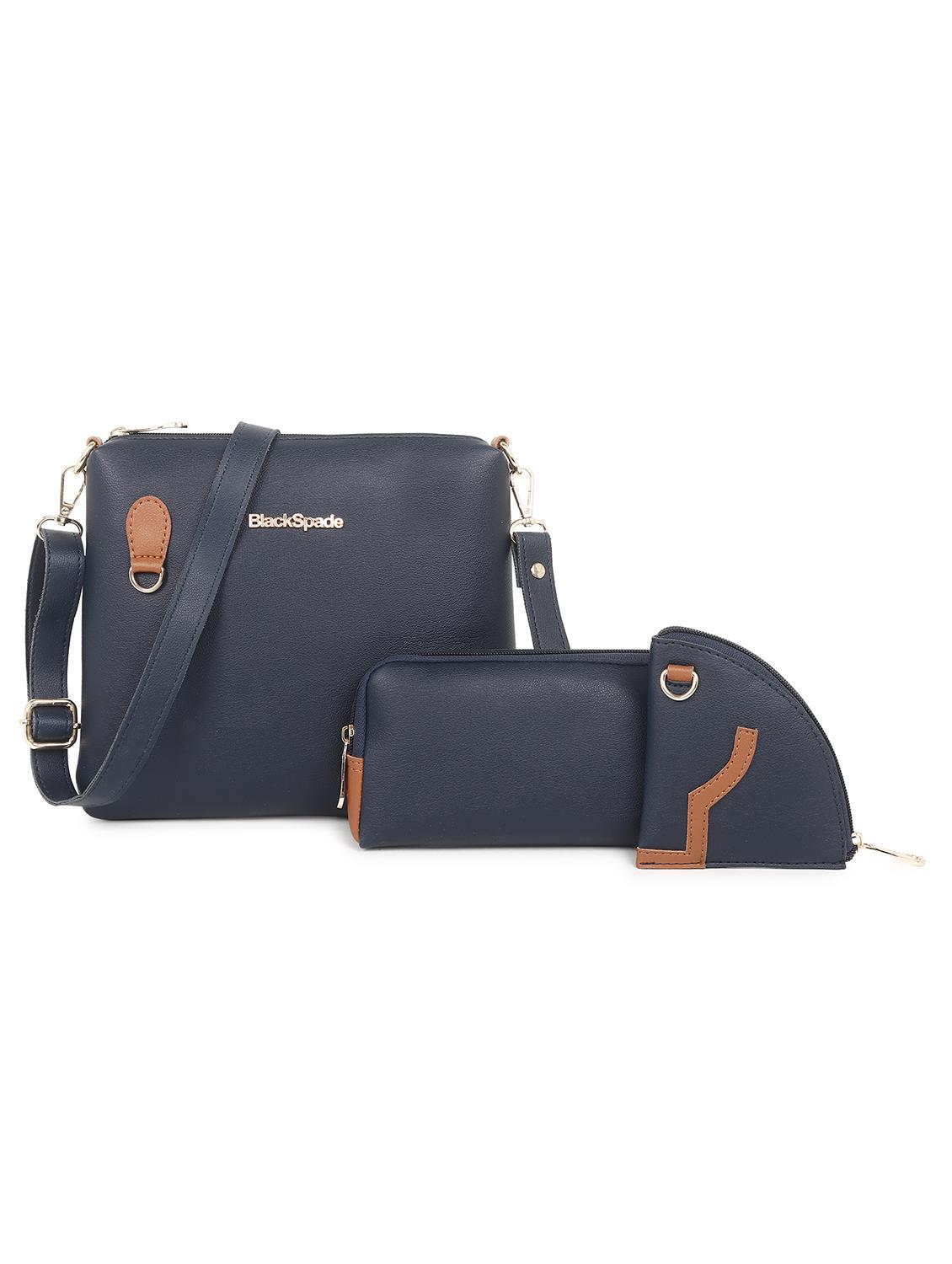 navy blue set of 3 solid leatherette structured sling bag - 20643809 -  Zoom Image - 0
