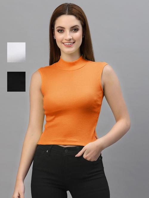pack of 3 solid multi colored crop top - 20643948 -  Standard Image - 0