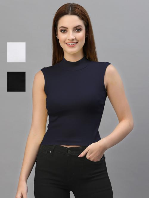 pack of 3 solid multi colored crop top - 20643951 -  Standard Image - 0