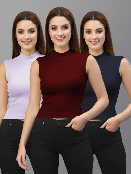 pack of 3 solid multi colored crop top - 20643971 -  Standard Image - 0
