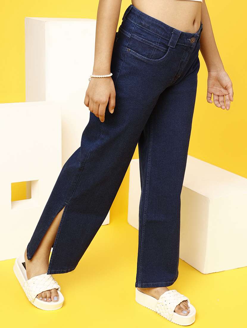 girls solid navy blue flared jeans - 20644002 -  Standard Image - 2