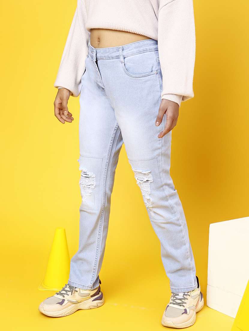 girls light blue distress jeans - 20644004 -  Standard Image - 2