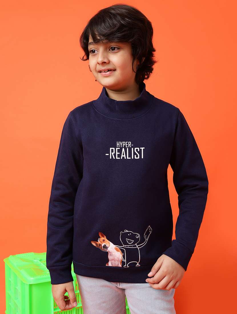 kids navy blue placement print sweatshirt