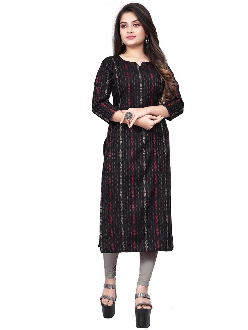 black three quarter sleeve straight kurta