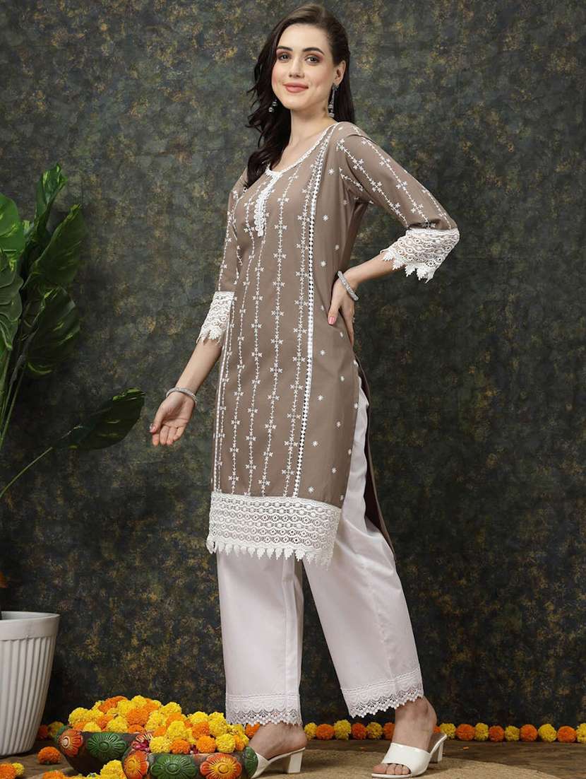 women round neck printed straight kurta - 20644357 -  Standard Image - 2