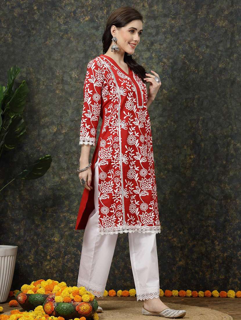 women v-neck floral printed straight kurta - 20644366 -  Standard Image - 2