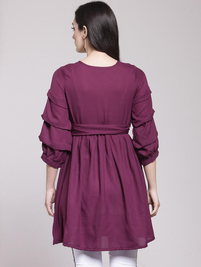 purple round neck a line tunic - 20644453 - Standard Image - 2