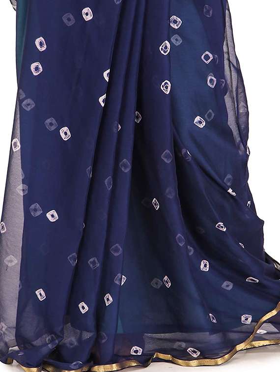 navy blue bandhani printed saree with blouse - 20644485 -  Standard Image - 2