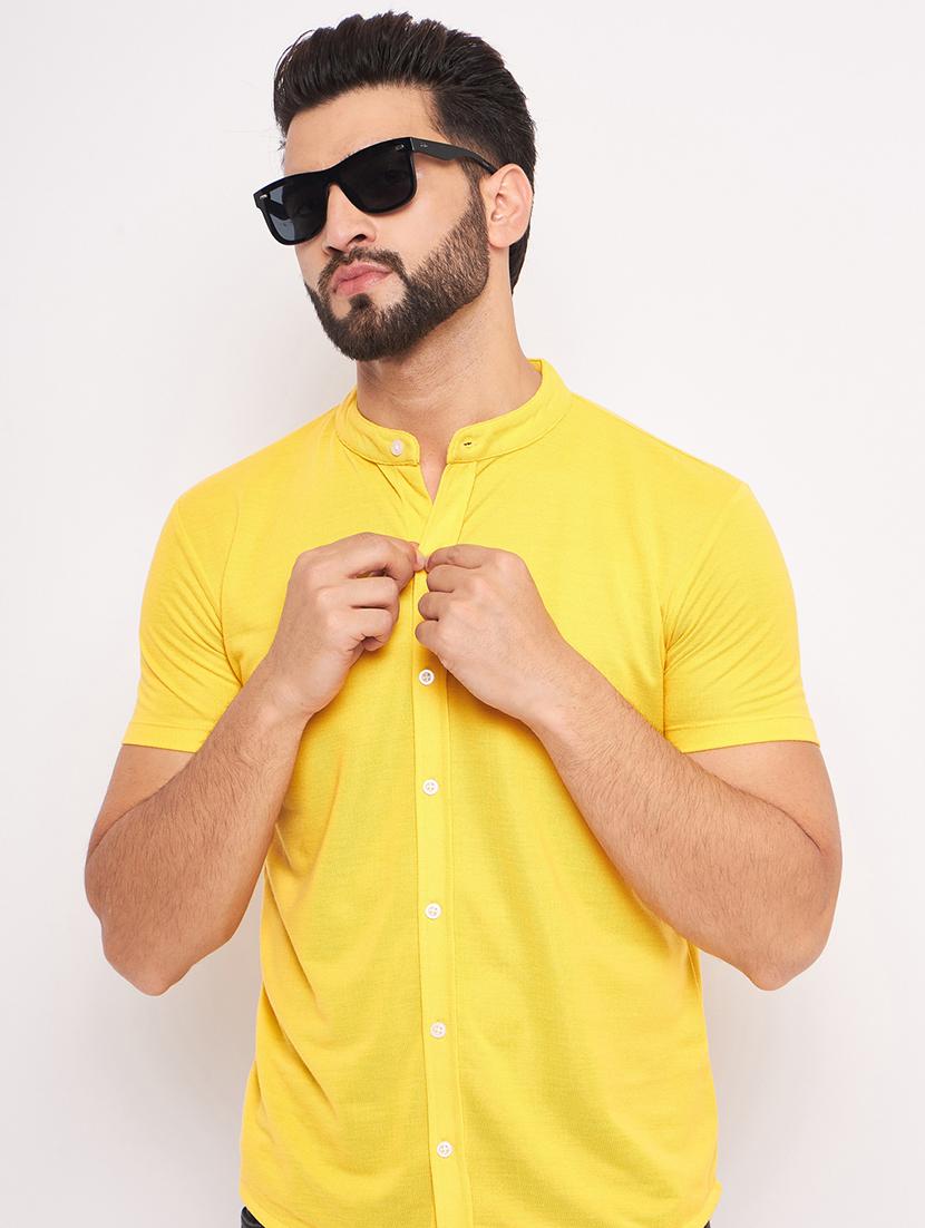 men mandarin neck solid casual shirt - 20644579 - Standard Image - 2