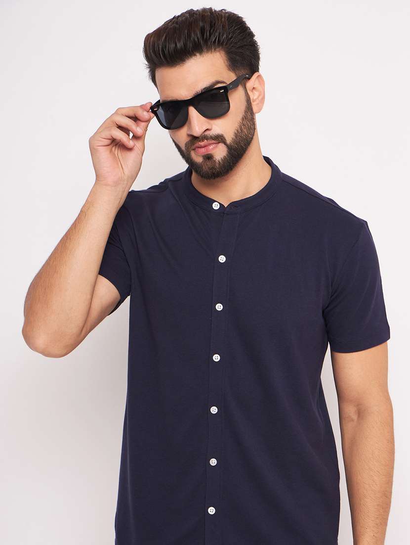 men mandarin neck solid casual shirt - 20644582 -  Standard Image - 2