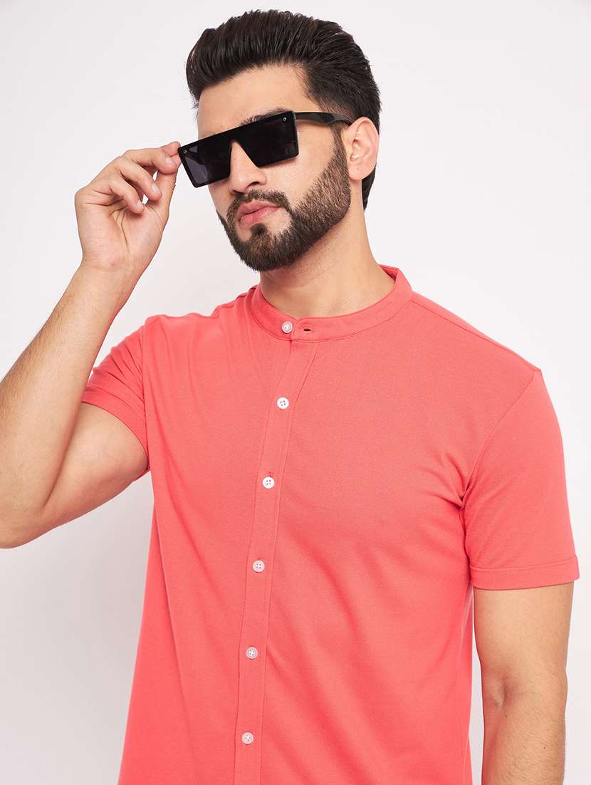 men mandarin neck solid casual shirt - 20644586 -  Standard Image - 2