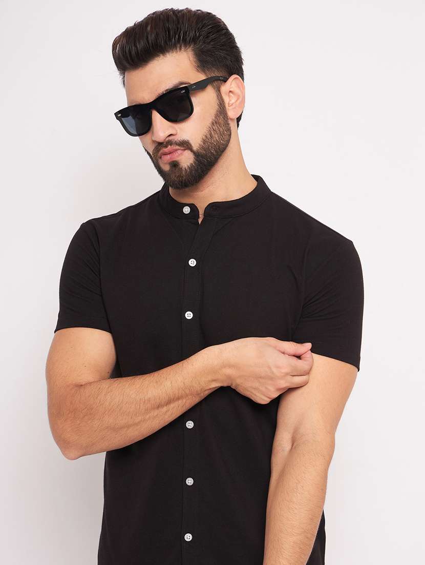men mandarin neck solid casual shirt - 20644587 -  Standard Image - 2