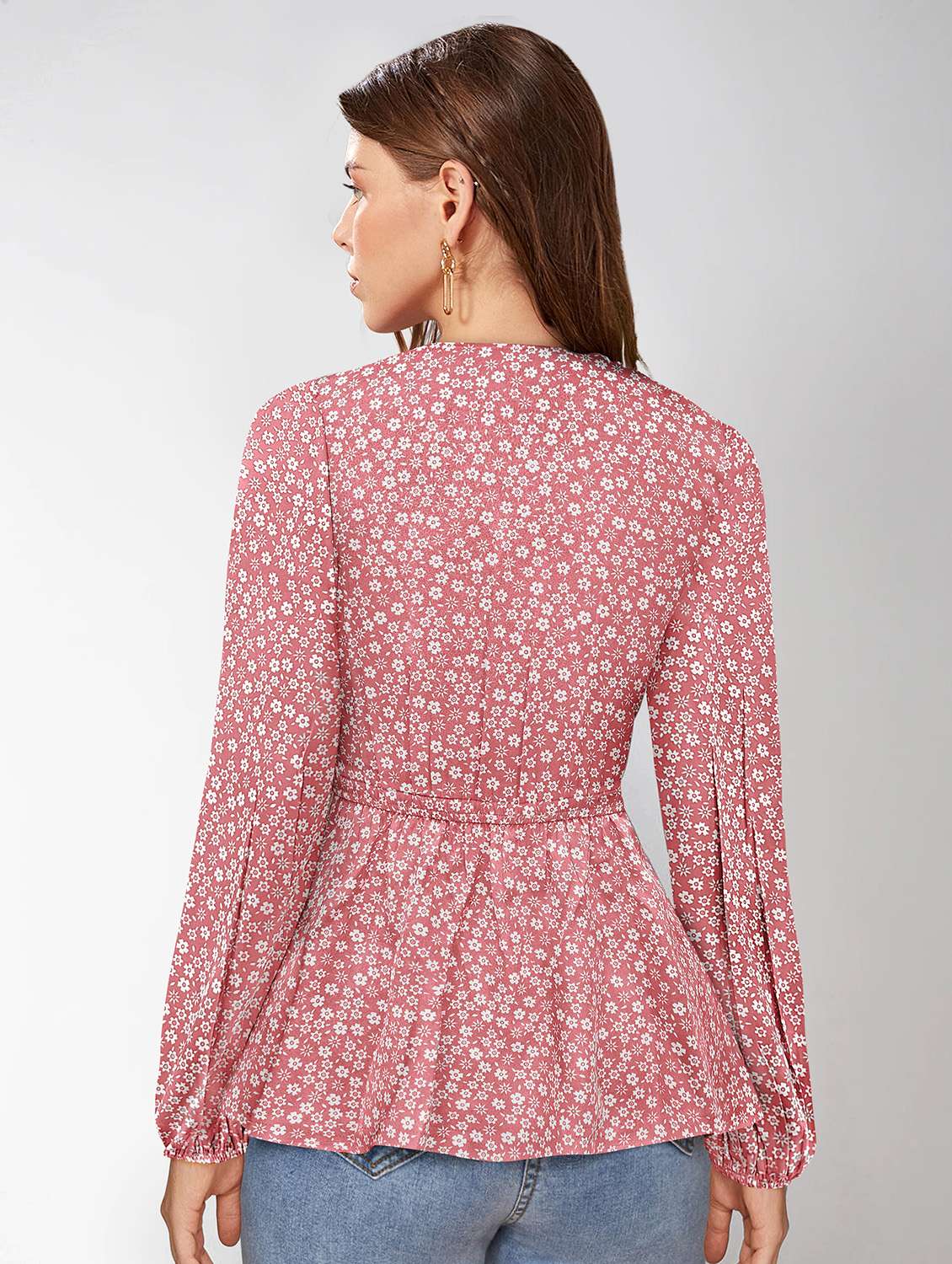 peach floral printed peplum top - 20644611 -  Standard Image - 2