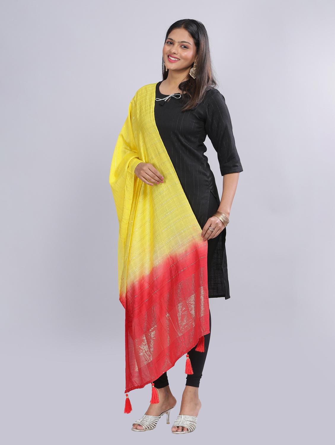 yellow sequined work dupatta - 20644618 - Standard Image - 2
